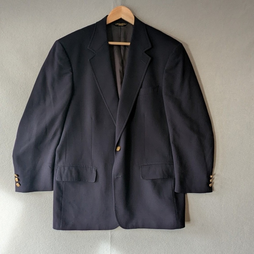 Brooks Brothers Mens 44R Wool Suit Jacket Navy Blazer‎ Gold Buttons USA - READ